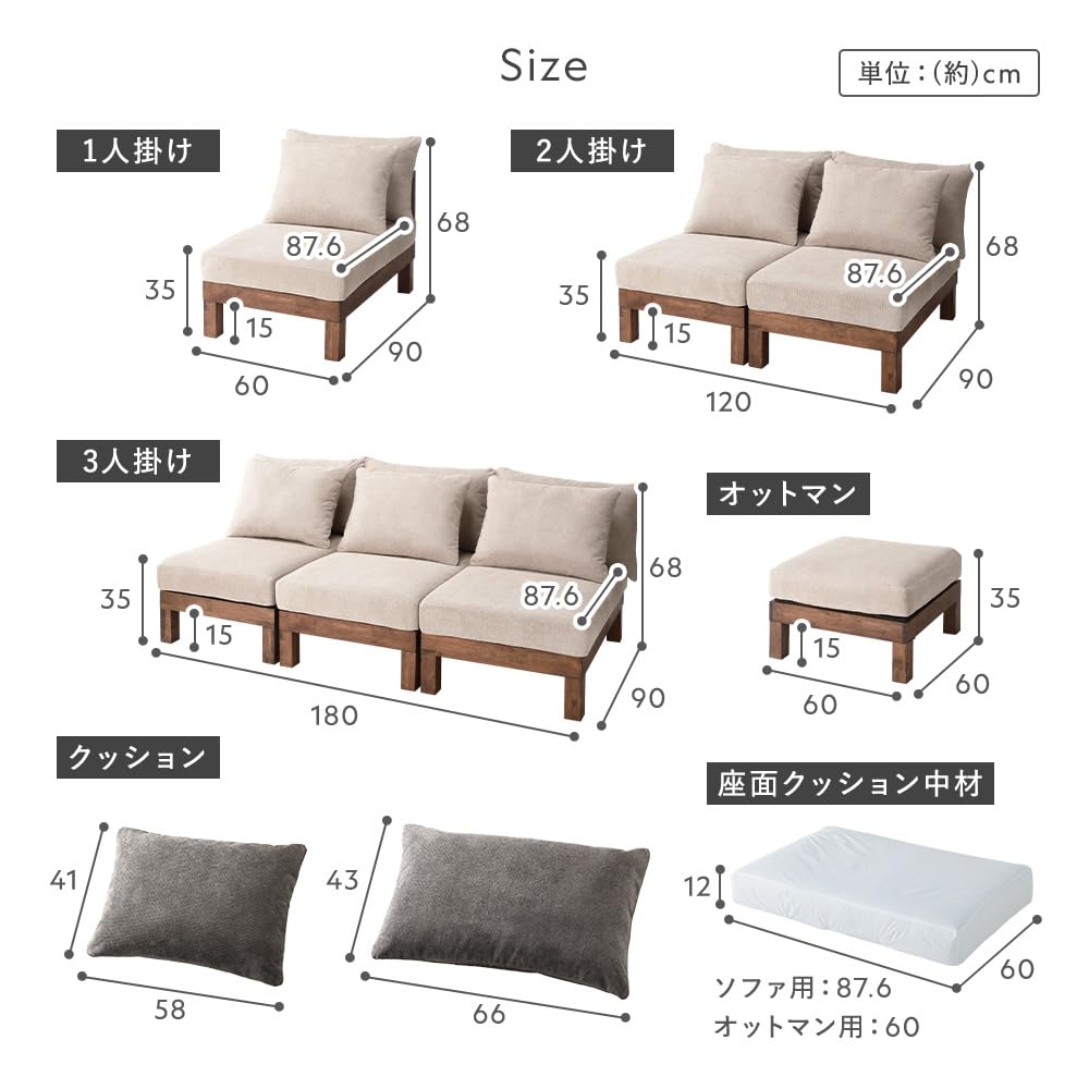 Amazon｜RASIK ソファー 1人掛け 幅60×奥行90cm グレー クッション付き